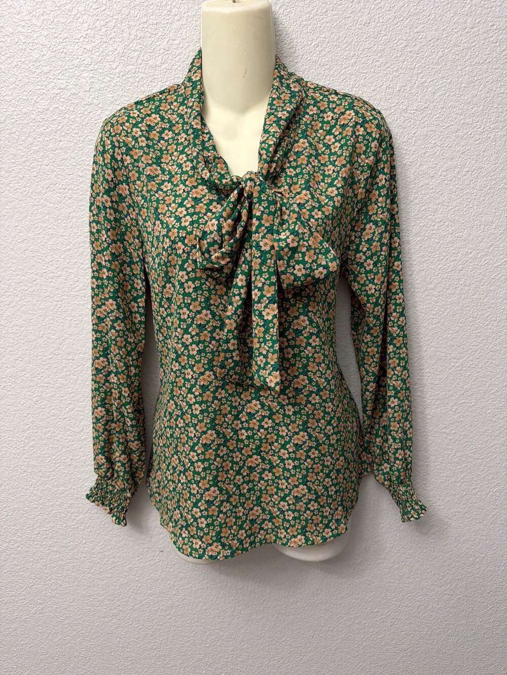 Pleione Green Floral Print Long Sleeve Blouse Size L